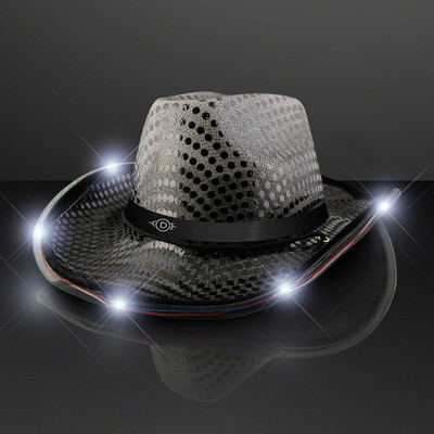 Black Sequin Cowboy Hat with Black Band - PRINTED