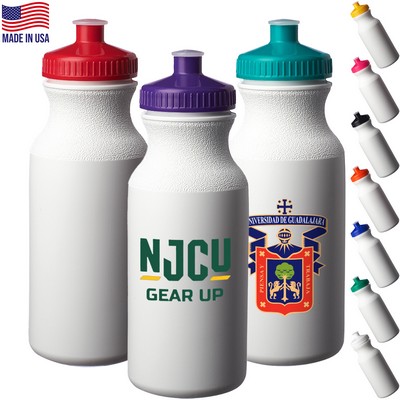 20 oz. USA Made White Plastic Water Bottles w/ Push Cap