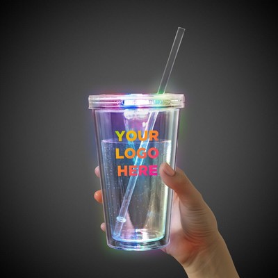 16 Oz. Multicolor Light Up Travel Cup w/Clear Lid & Straw