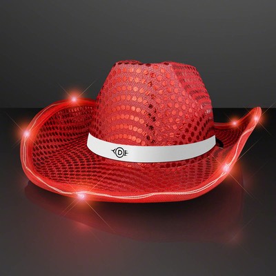 Red Sequin Cowboy Hat with White Band - PRINTED