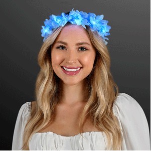 Light Blue Flower Festival Crown, LED Stretchy Headband - BLANK