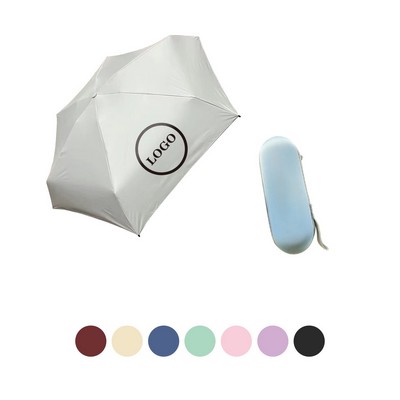 Pongee 8-Rib Compact Folding Windproof Sun Rain Umbrella Pocket Capsule Case