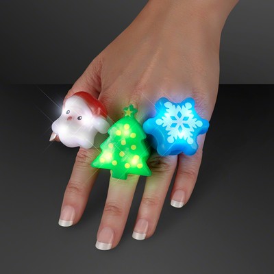 Blinky Soft Christmas Rings - ASSORTED Santa, Tree & Snowflake - BLANK