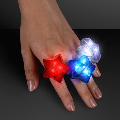 LED Assorted Red , White & Blue Star Bling Rings - BLANK
