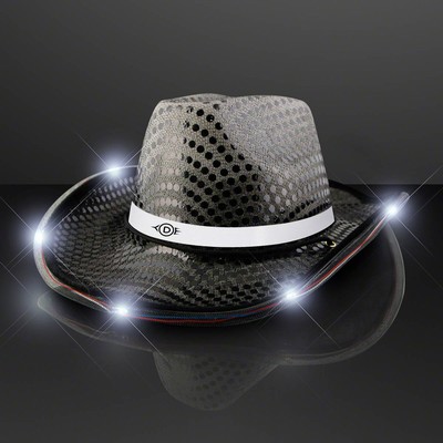 Black Sequin Cowboy Hat with White Band - PRINTED